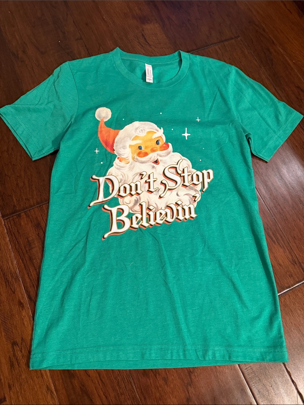 Bella Canvas Teal Green Short-Sleeve Tee with Retro Santa Graphic